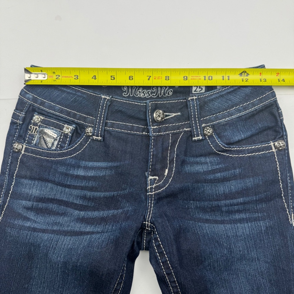 Miss Me Bootcut Jeans 25 Dark Wash Denim Sequin Embellished Western Y2K Boho - Picture 4 of 12
